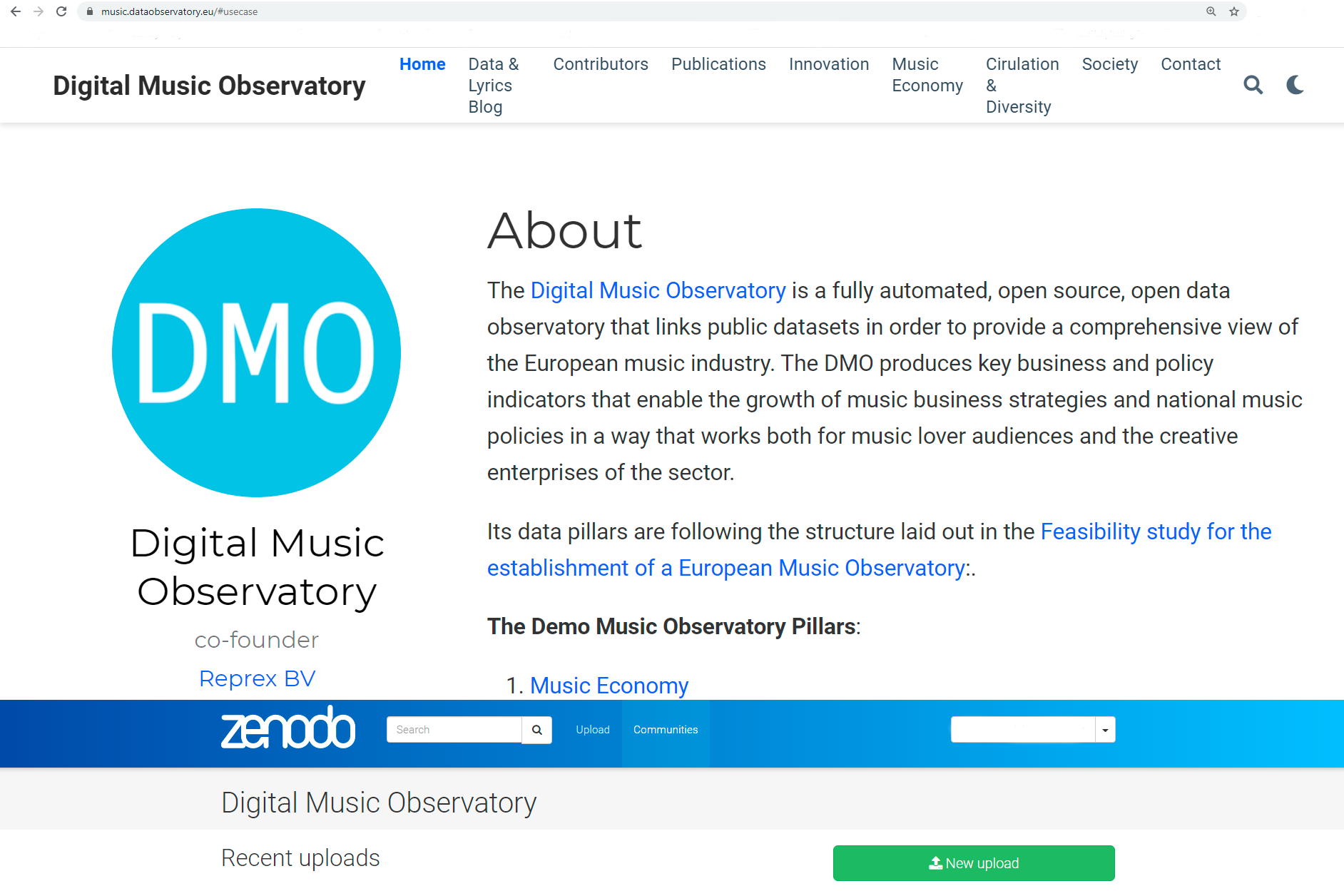 Deposit Data, Curate Data on Zenodo for the Digital Music Observatory